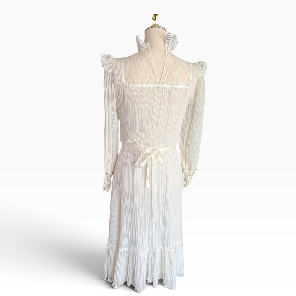 Vintage 70s Act I New York XS/Small Ivory Lace Prairie Wedding Dress Cottagecore - Picture 4 of 13